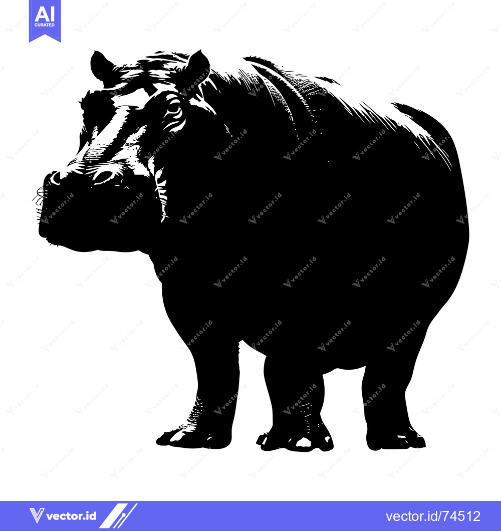 Premium Vector of Black and White Silhouette of a Hippopotamus