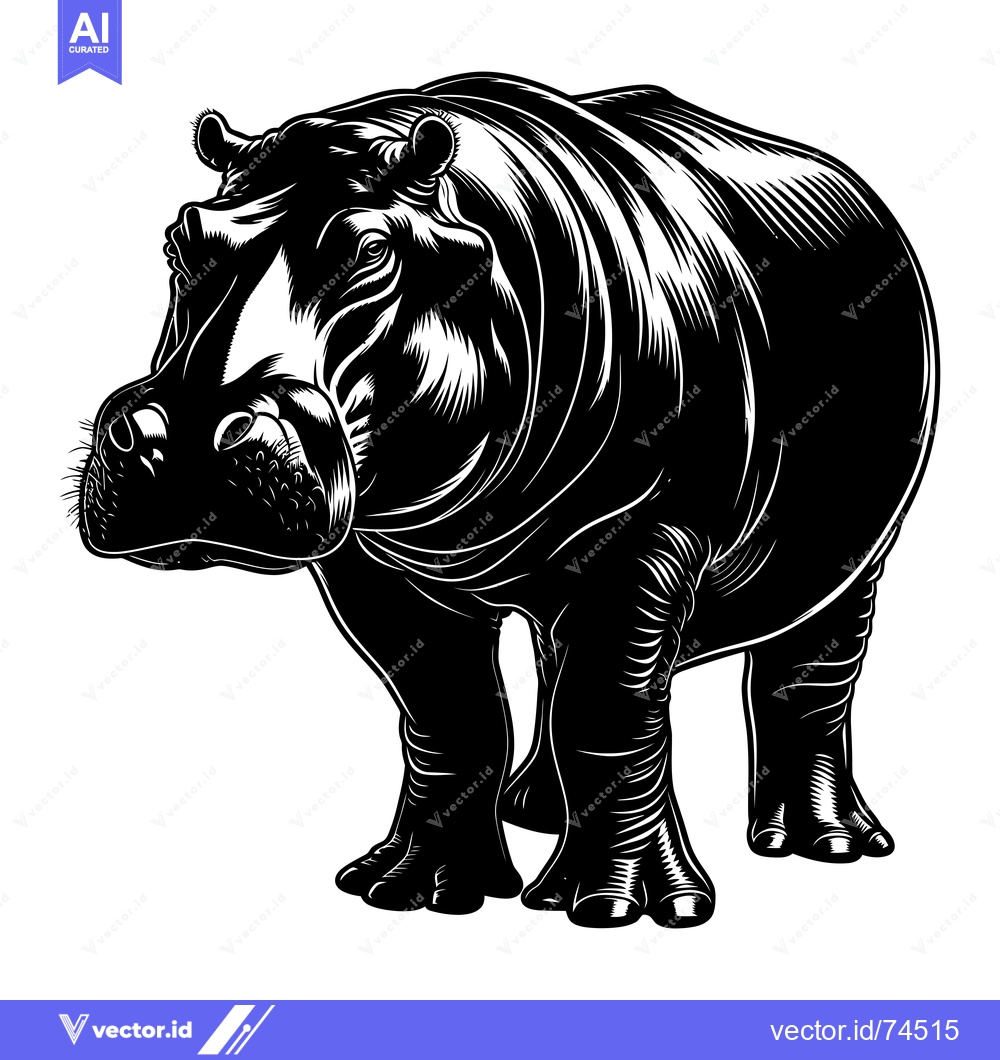 Premium Vector dari Black and White Illustration of a Hippopotamus