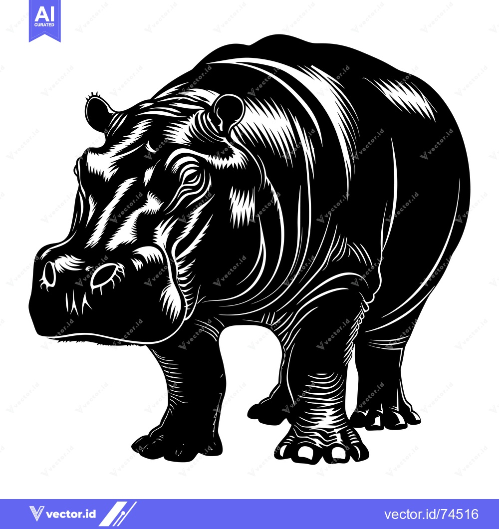 Premium Vector dari A Detailed Black and White Illustration of a Hippopotamus