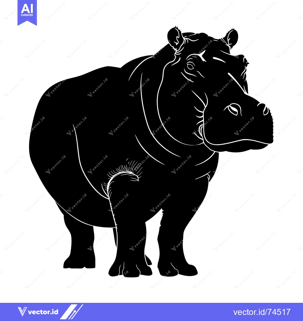 Premium Vector dari Black and White Silhouette of a Hippopotamus