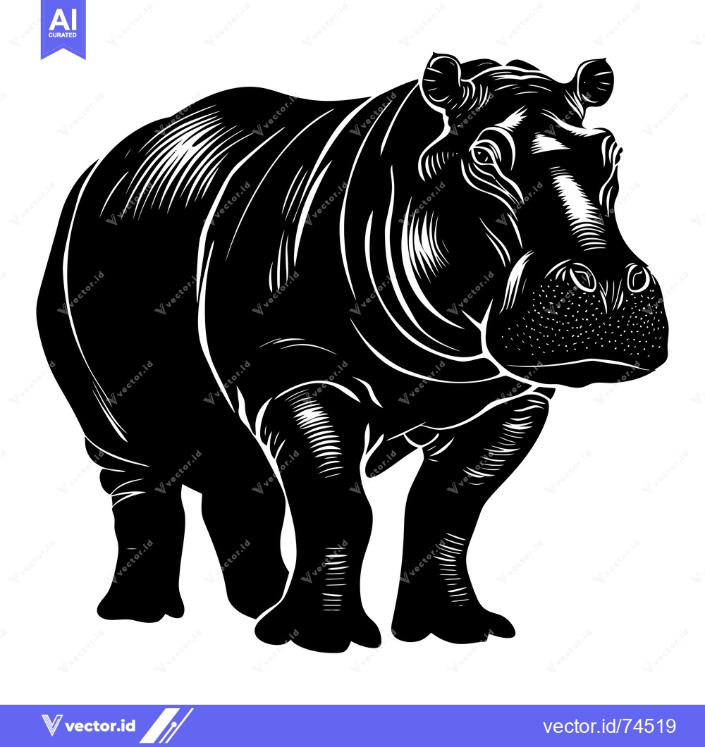 Premium Vector dari A Black and White Illustration of a Hippopotamus