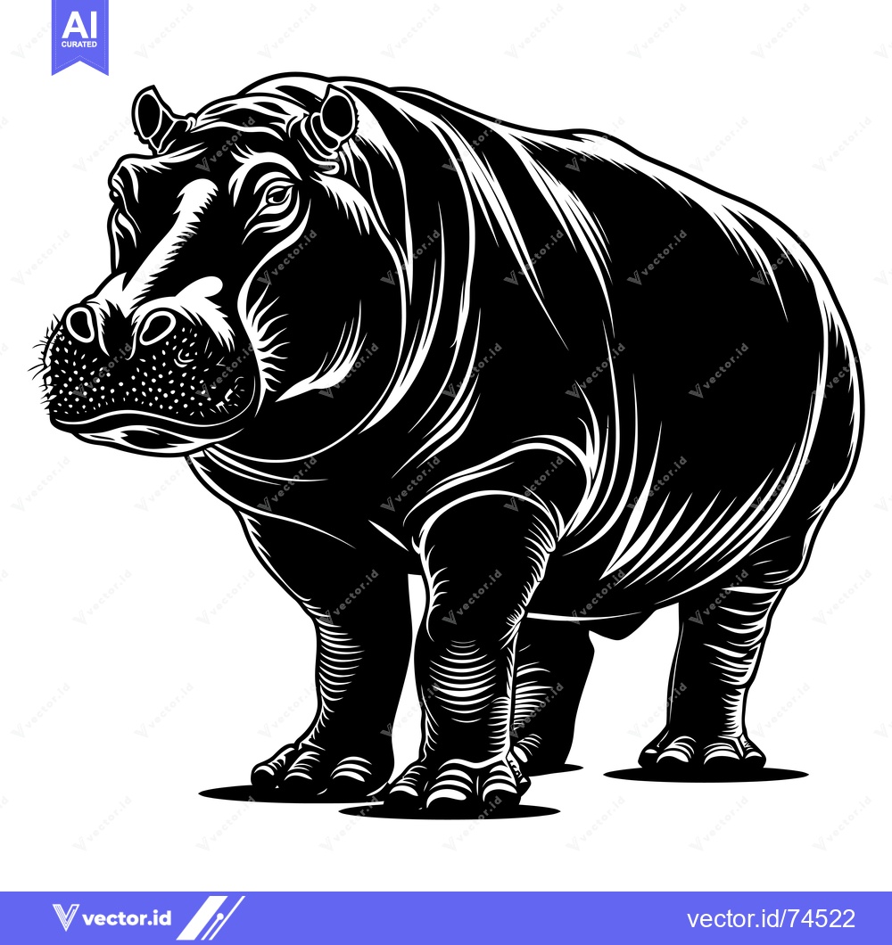 Premium Vector of A Detailed Black and White Illustration of a Hippopotamus