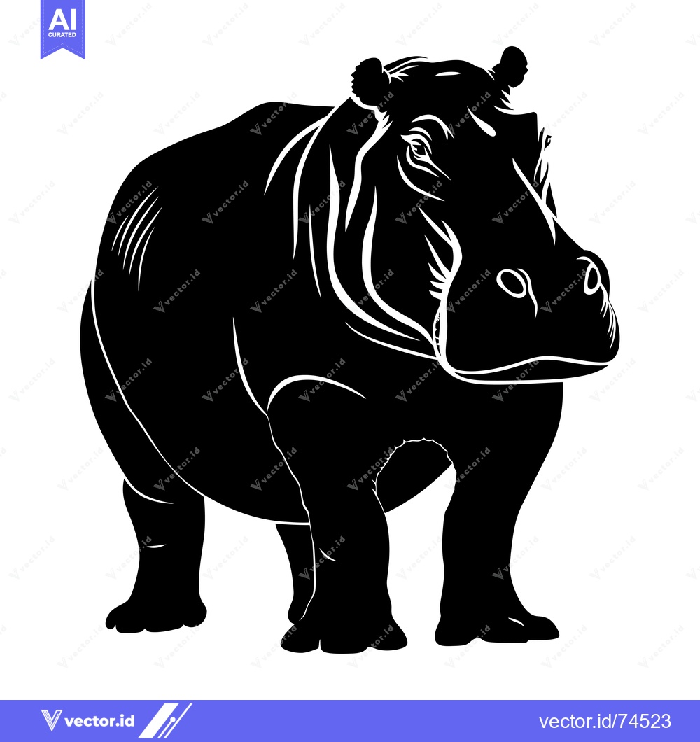 Premium Vector dari Black and White Silhouette of a Hippopotamus