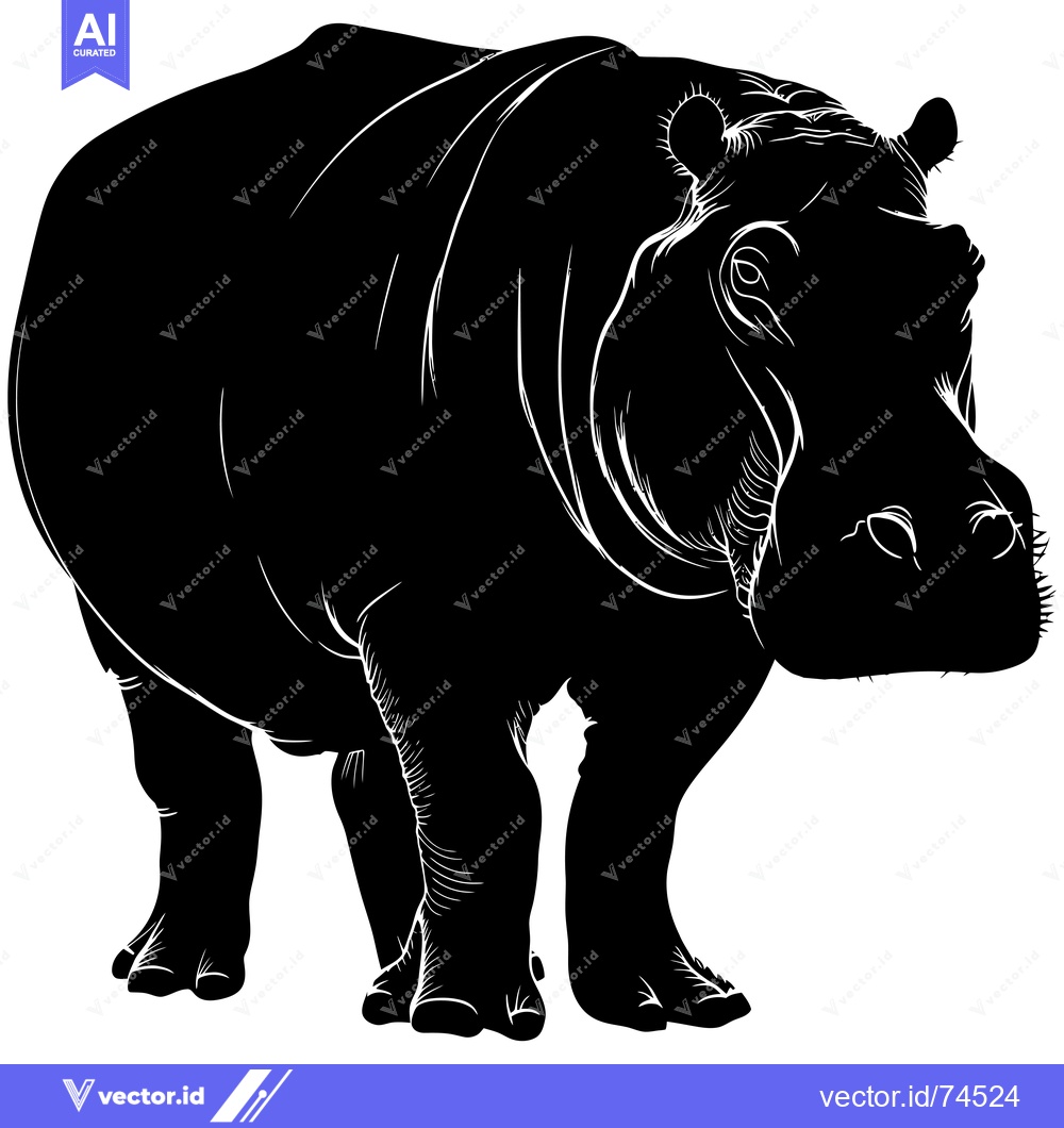 Premium Vector of Black and White Silhouette of a Hippopotamus
