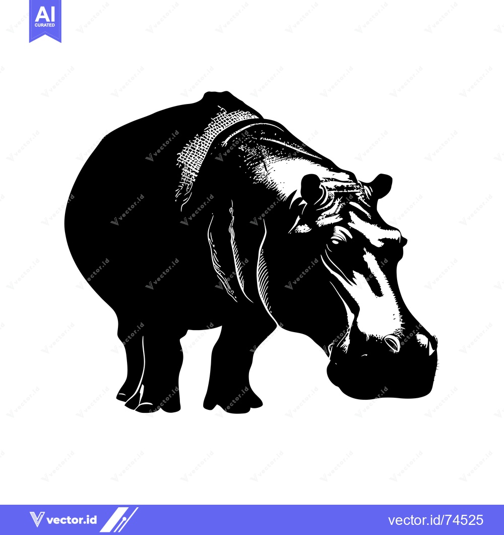 Premium Vector of Black and White Silhouette of a Hippopotamus