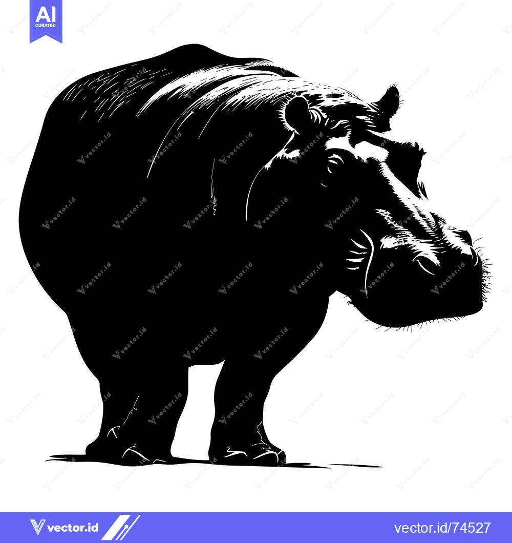 Premium Vector of Black and White Silhouette of a Standing Hippopotamus