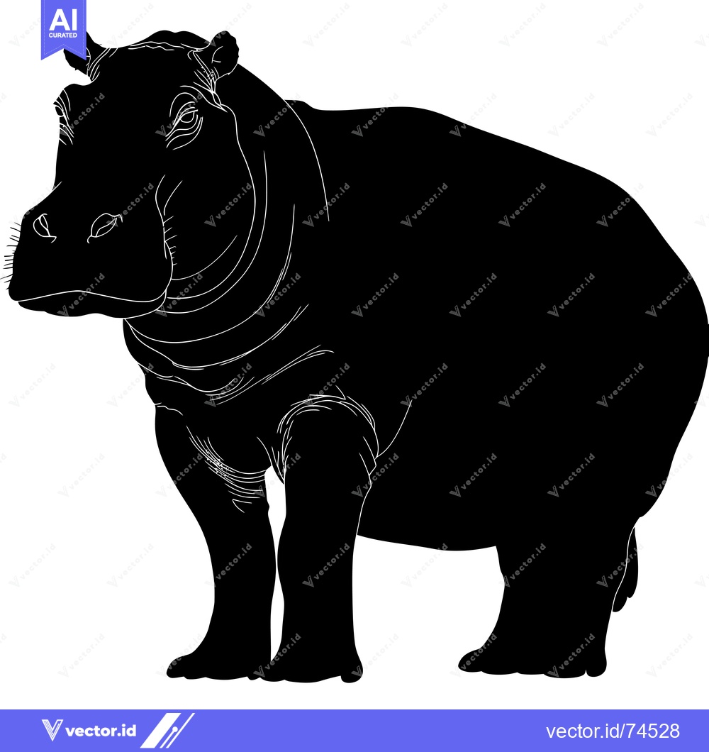 Premium Vector dari Black and White Silhouette of a Hippopotamus