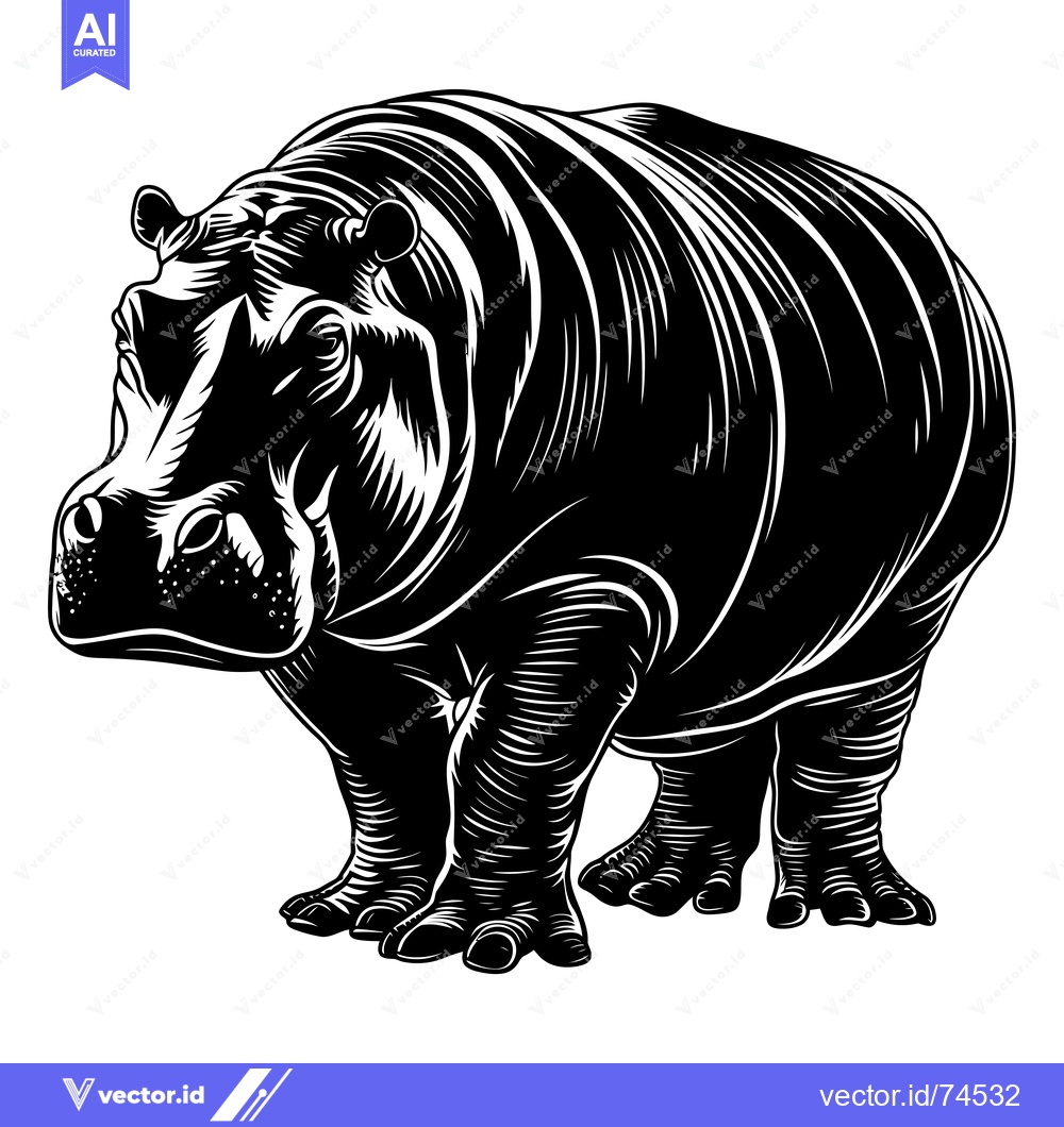 Premium Vector of A Detailed Black and White Illustration of a Hippopotamus