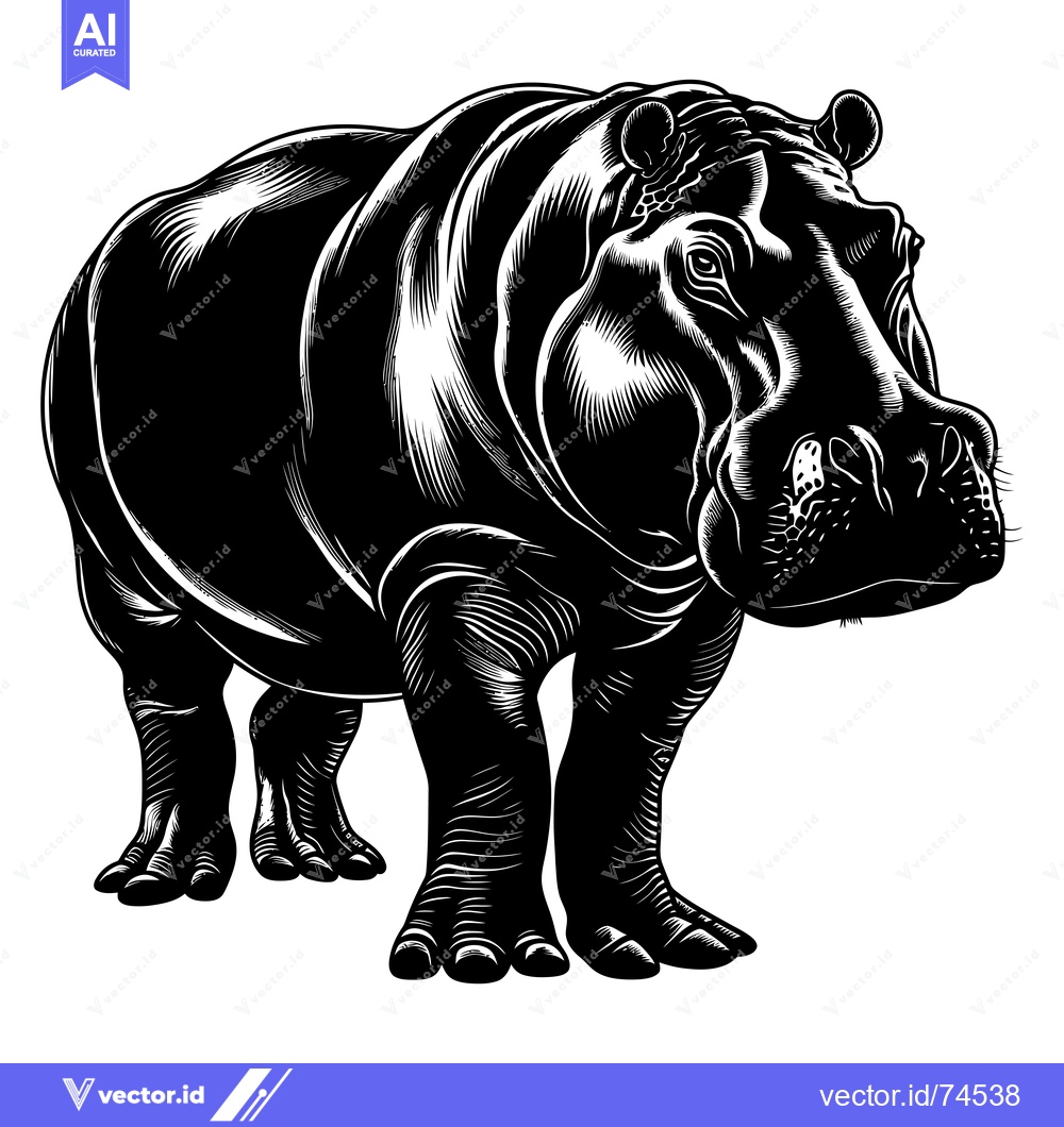 Premium Vector dari Black and White Line Art Illustration of a Hippopotamus