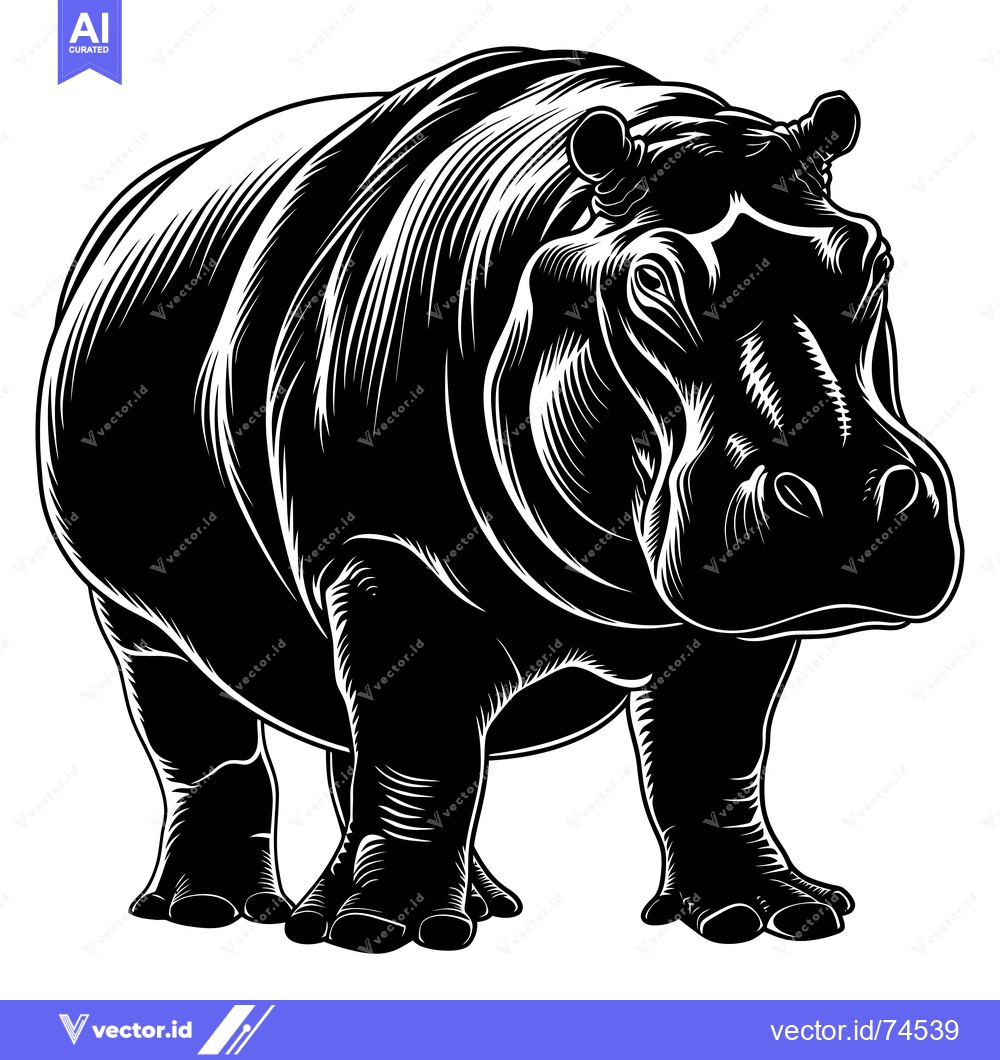 Premium Vector dari Black and White Illustration of a Hippopotamus