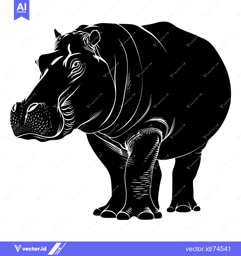 Premium Vector of Black and White Silhouette of a Hippopotamus