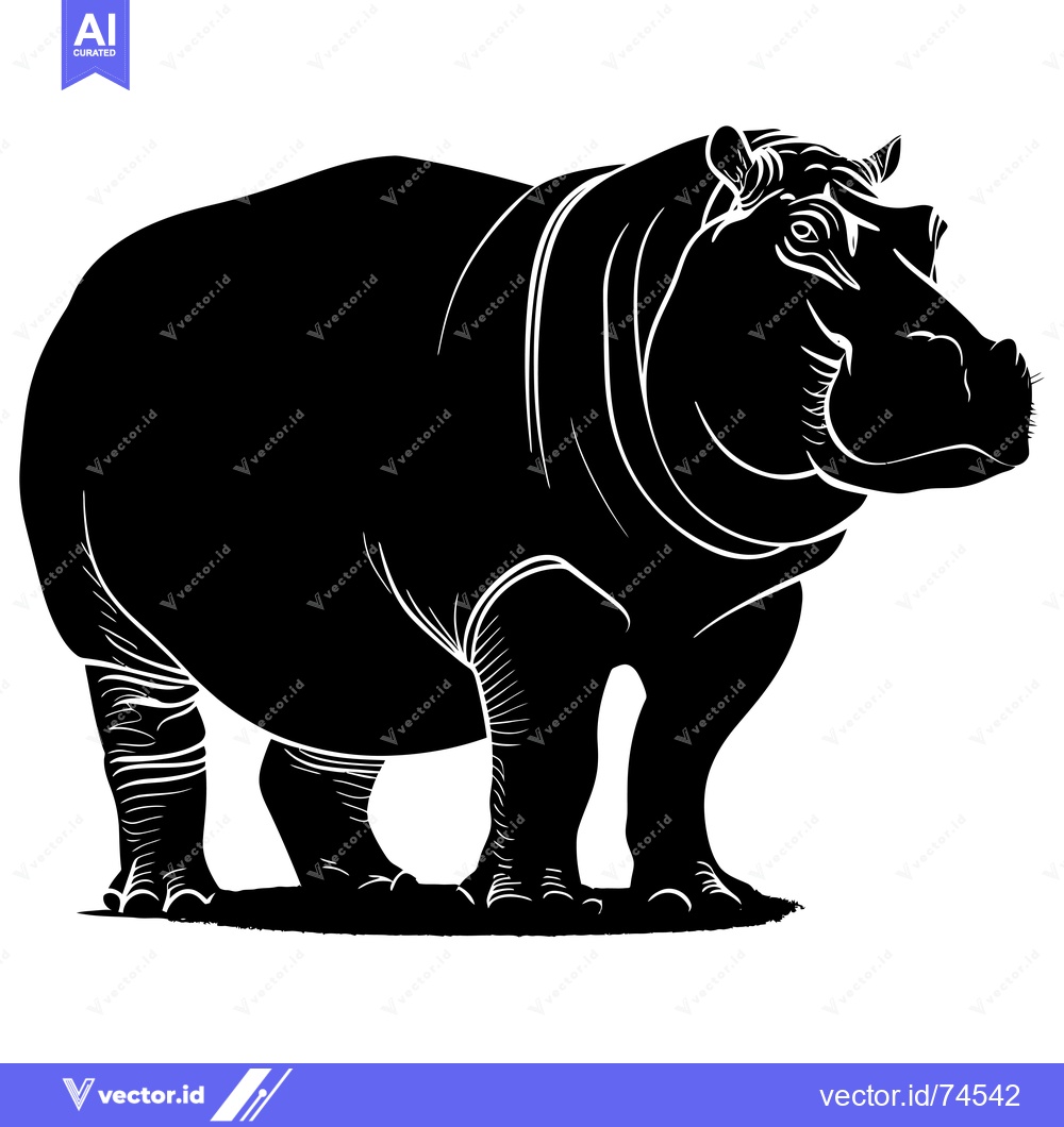 Premium Vector dari Black and White Silhouette of a Standing Hippopotamus
