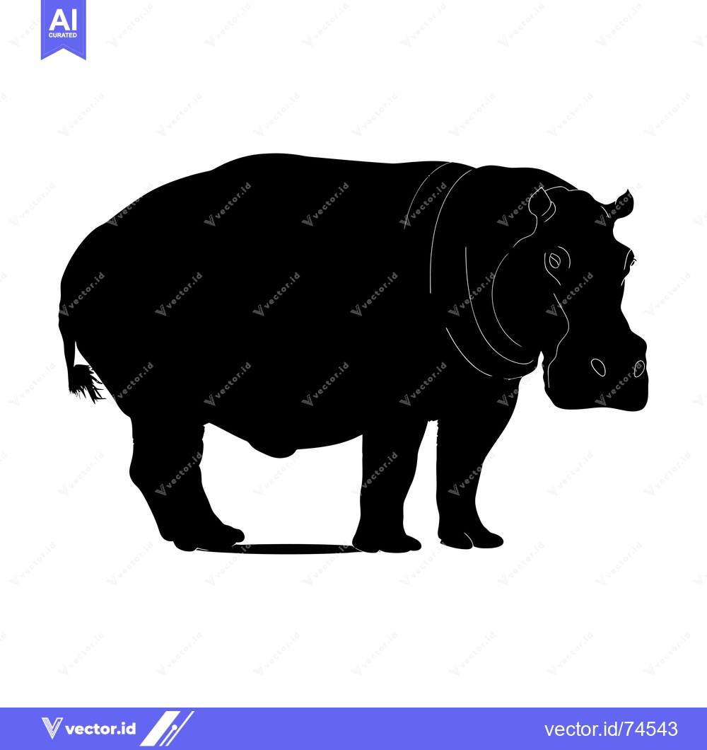 Premium Vector dari Black Silhouette of a Hippopotamus Standing on White Background