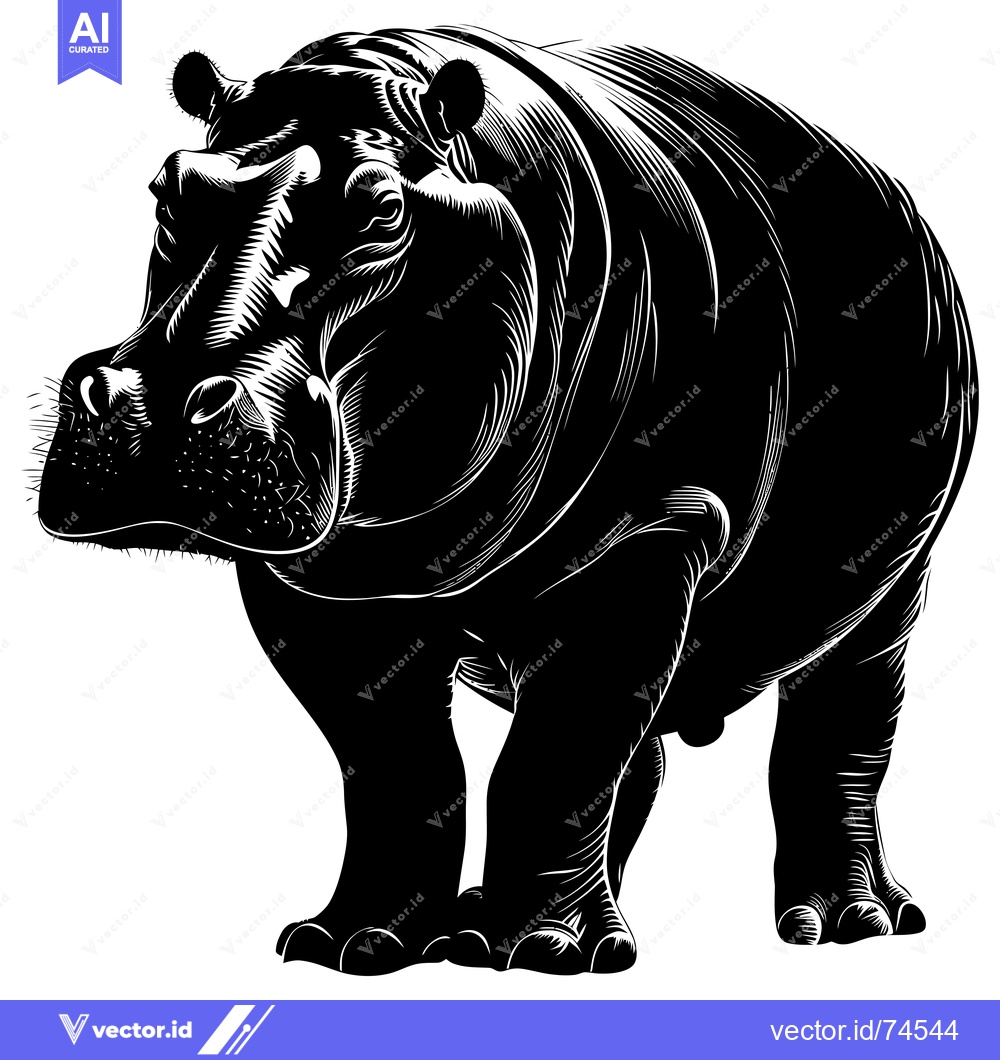 Premium Vector dari A Detailed Black and White Illustration of a Hippopotamus