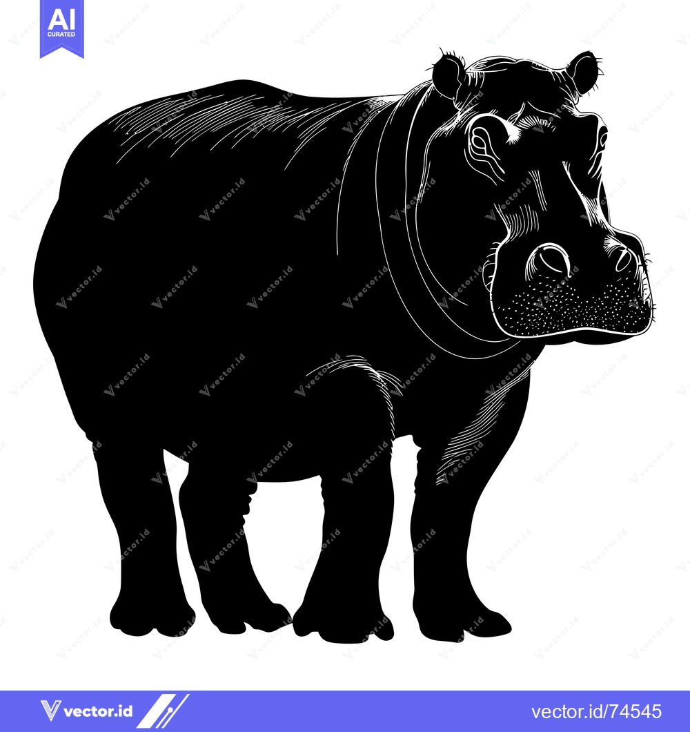 Premium Vector dari Black and White Silhouette Illustration of a Hippopotamus