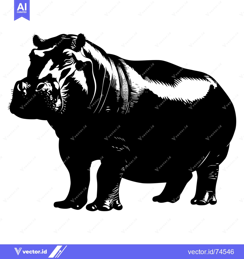 Premium Vector dari Black and White Silhouette of a Hippopotamus