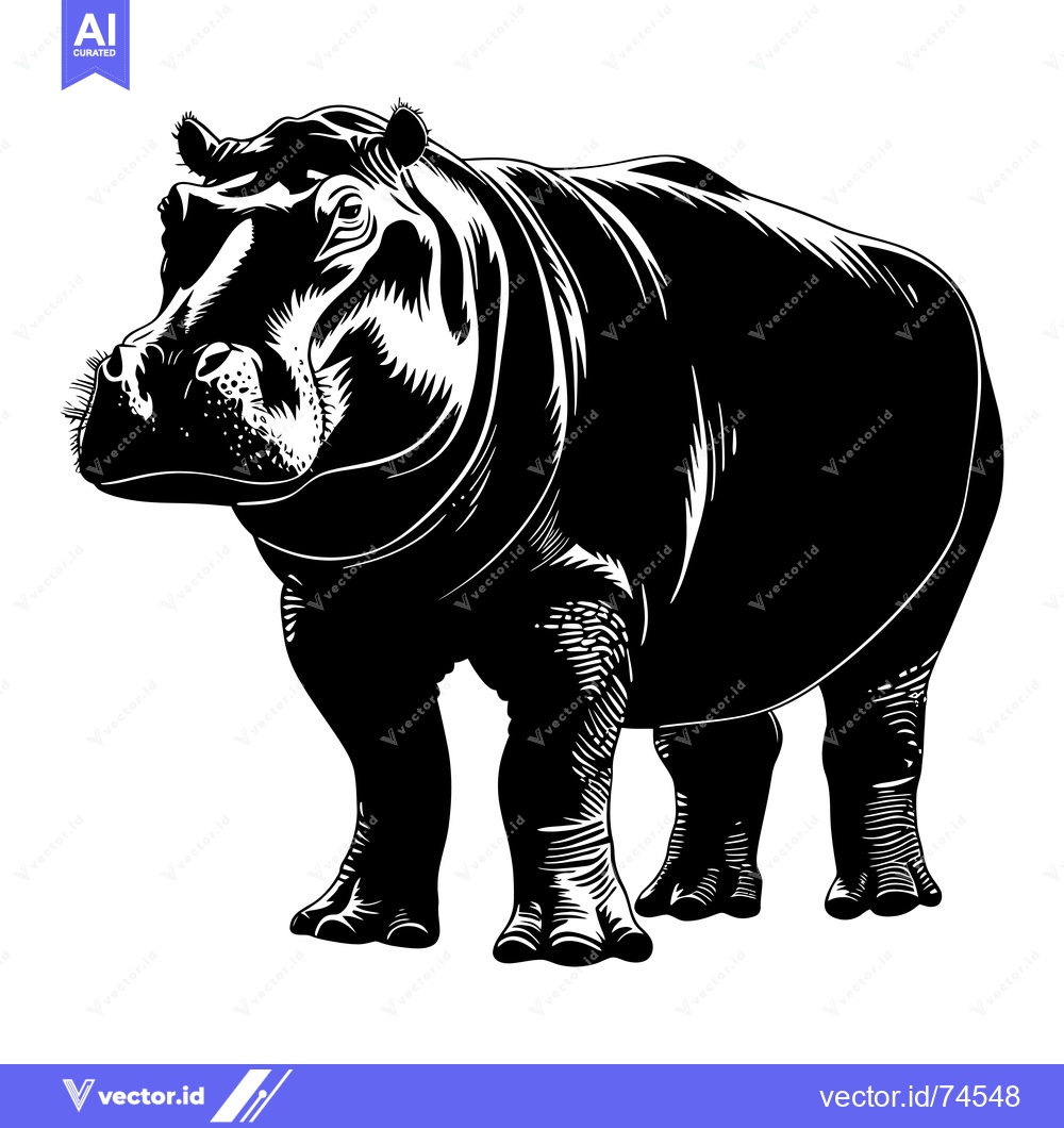 Premium Vector of Black and White Silhouette of a Hippopotamus