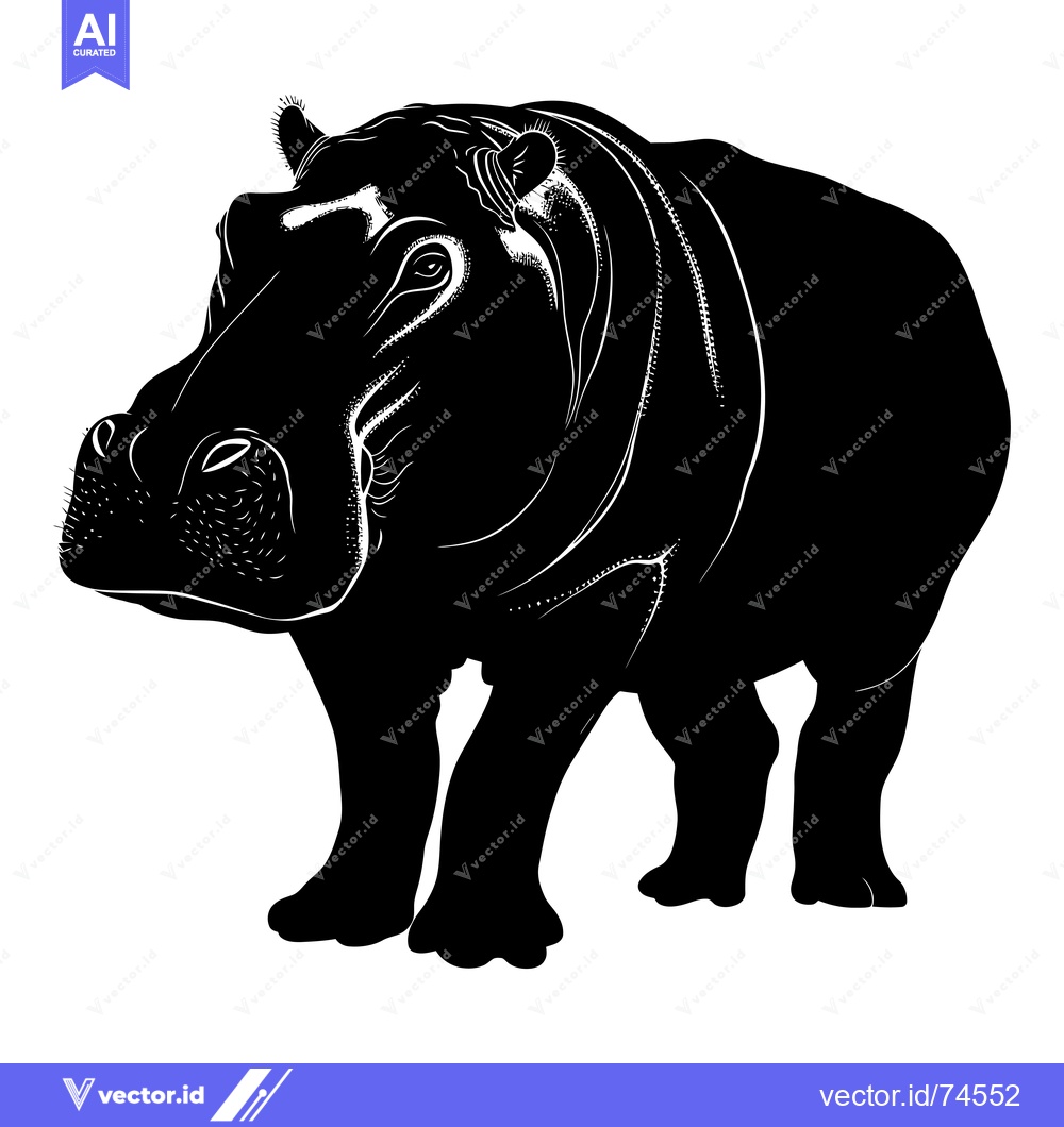 Premium Vector of Black and White Silhouette of a Hippopotamus