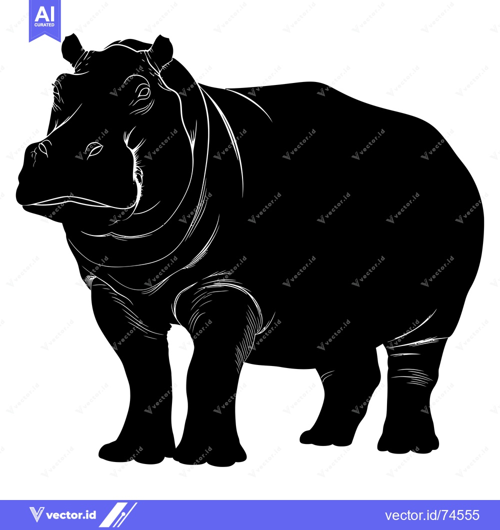 Premium Vector of A Detailed Black Silhouette of a Standing Hippopotamus