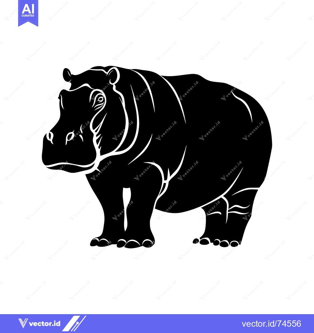 Premium Vector of Black and White Silhouette of a Hippopotamus