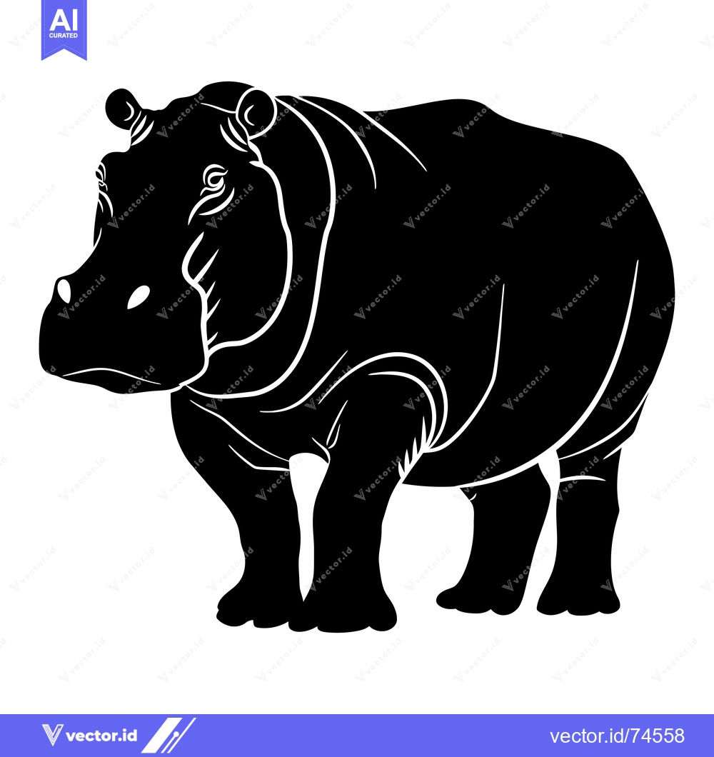 Premium Vector dari Black Silhouette of a Standing Hippopotamus