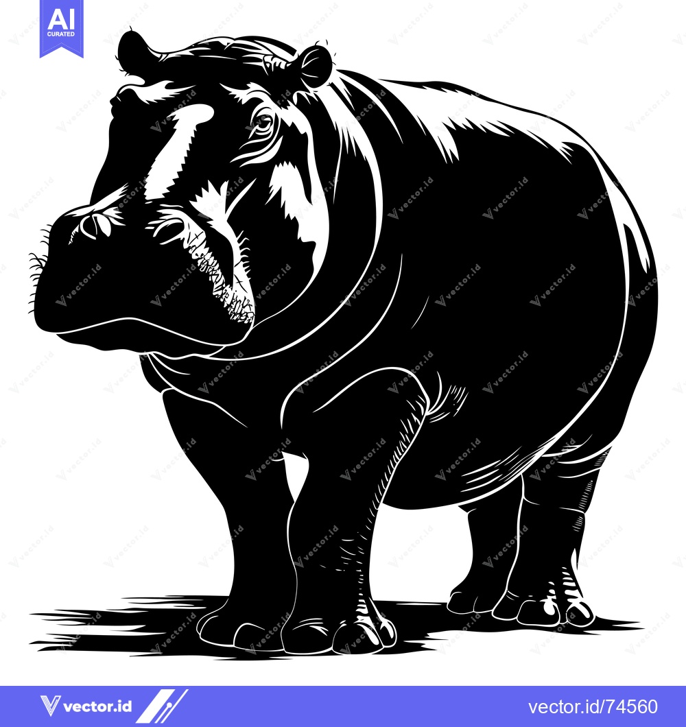 Premium Vector of Black and White Silhouette of a Hippopotamus