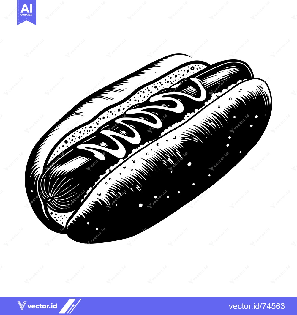Premium Vector of Black and White Illustration of a Hot Dog with Mustard