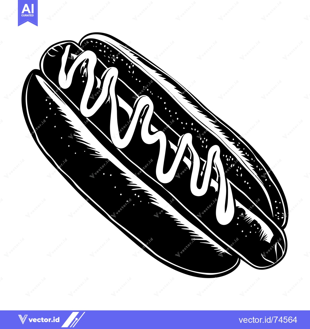 Premium Vector dari Black and White Illustration of a Hot Dog with Mustard
