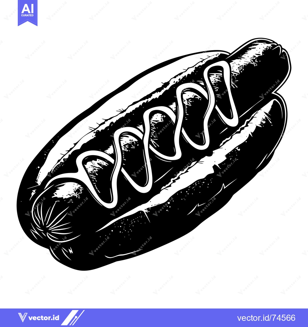 Premium Vector dari Black and White Illustration of a Hot Dog with Mustard