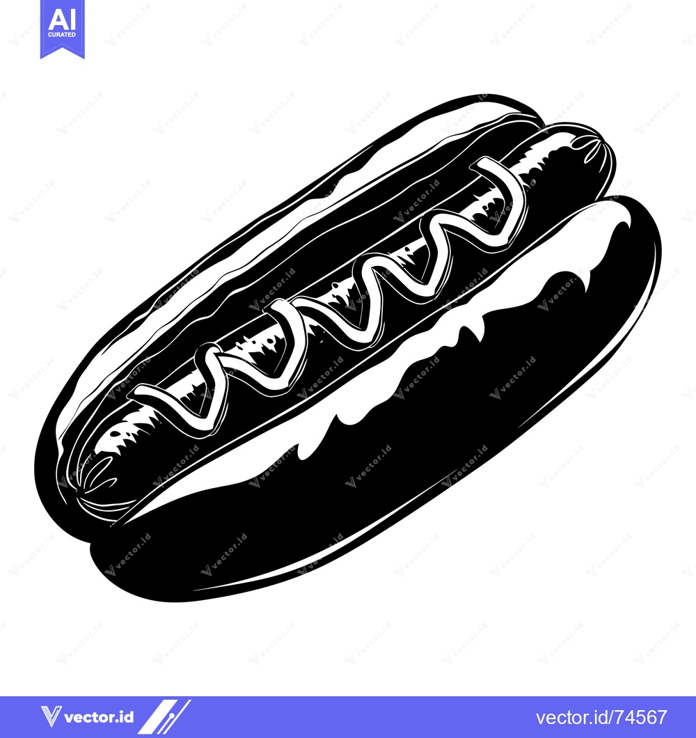 Premium Vector dari Black and White Illustration of a Hot Dog with Mustard
