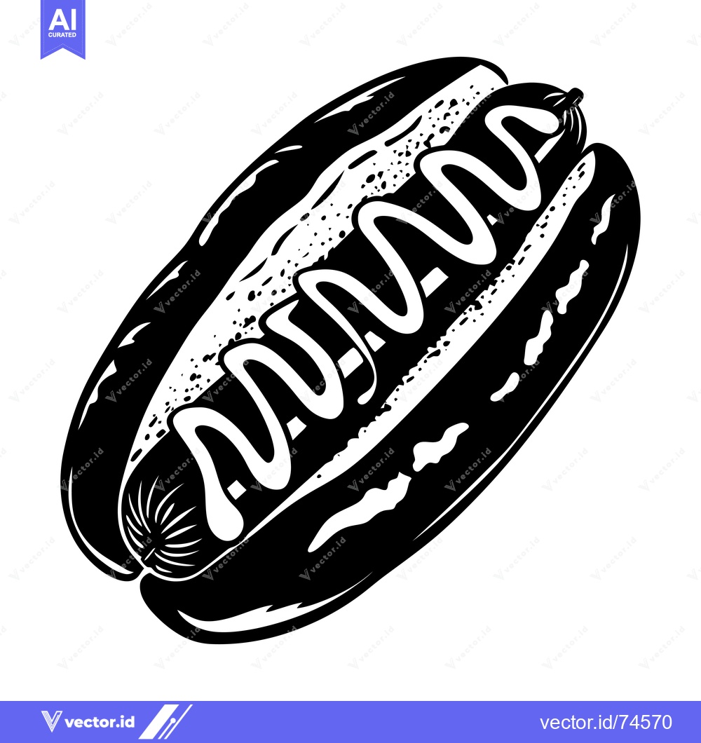 Premium Vector dari Black and White Illustration of a Hot Dog with Mustard