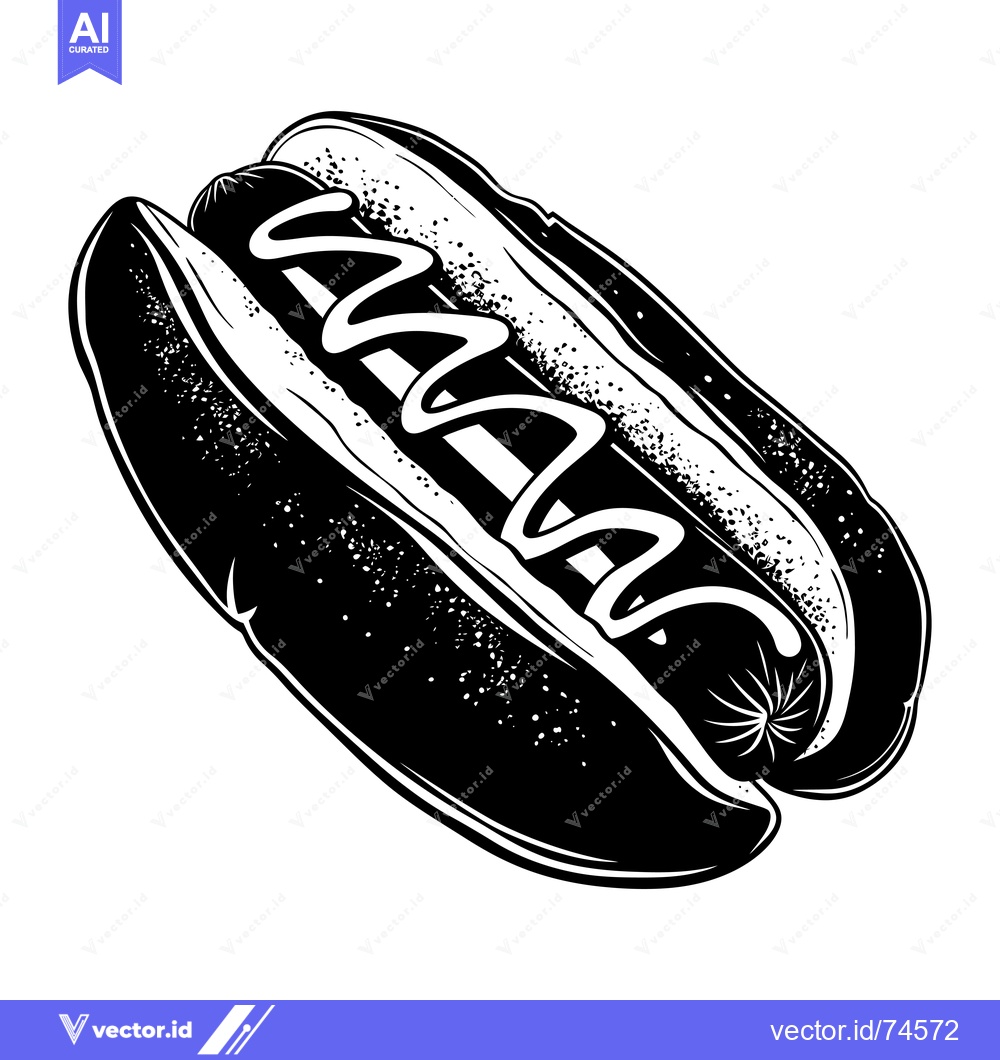 Premium Vector of A black and white illustration of a hotdog with mustard