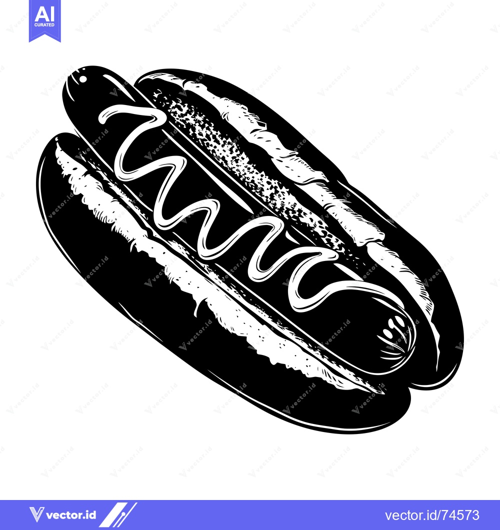 Premium Vector of Black and White Illustration of a Hot Dog with Mustard