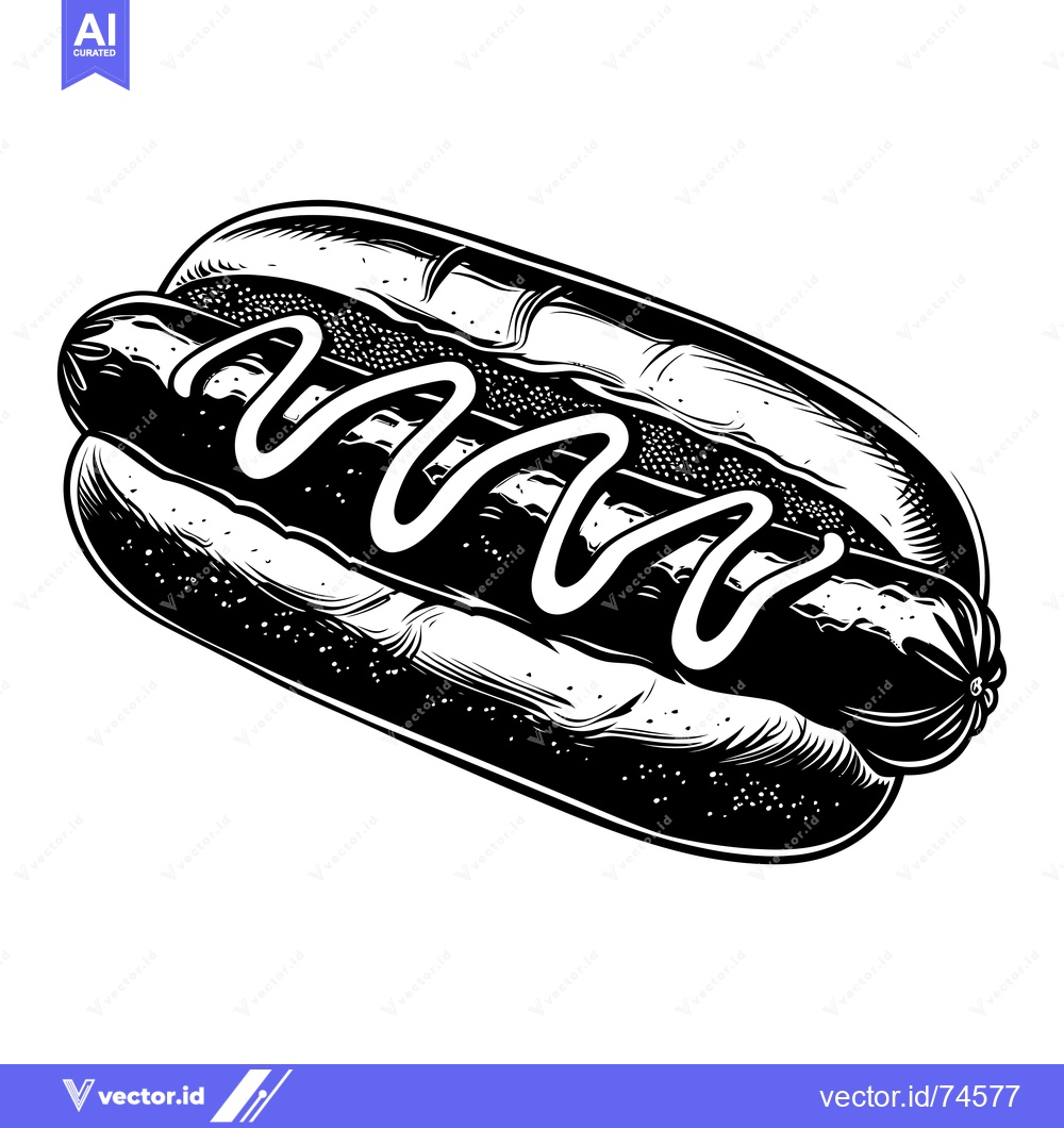 Premium Vector of A Black and White Illustration of a Hot Dog with Mustard