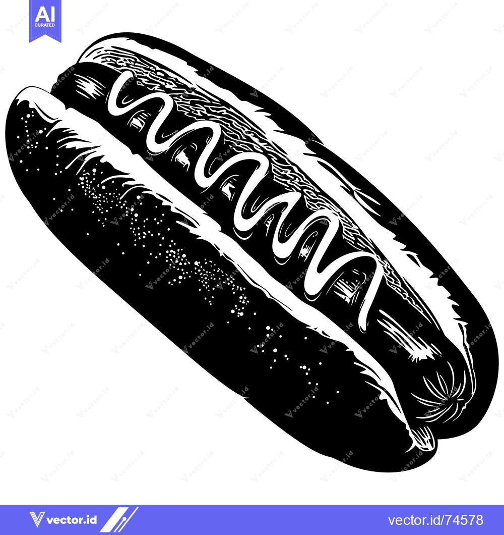 Premium Vector of Black and White Illustration of a Hot Dog with Mustard