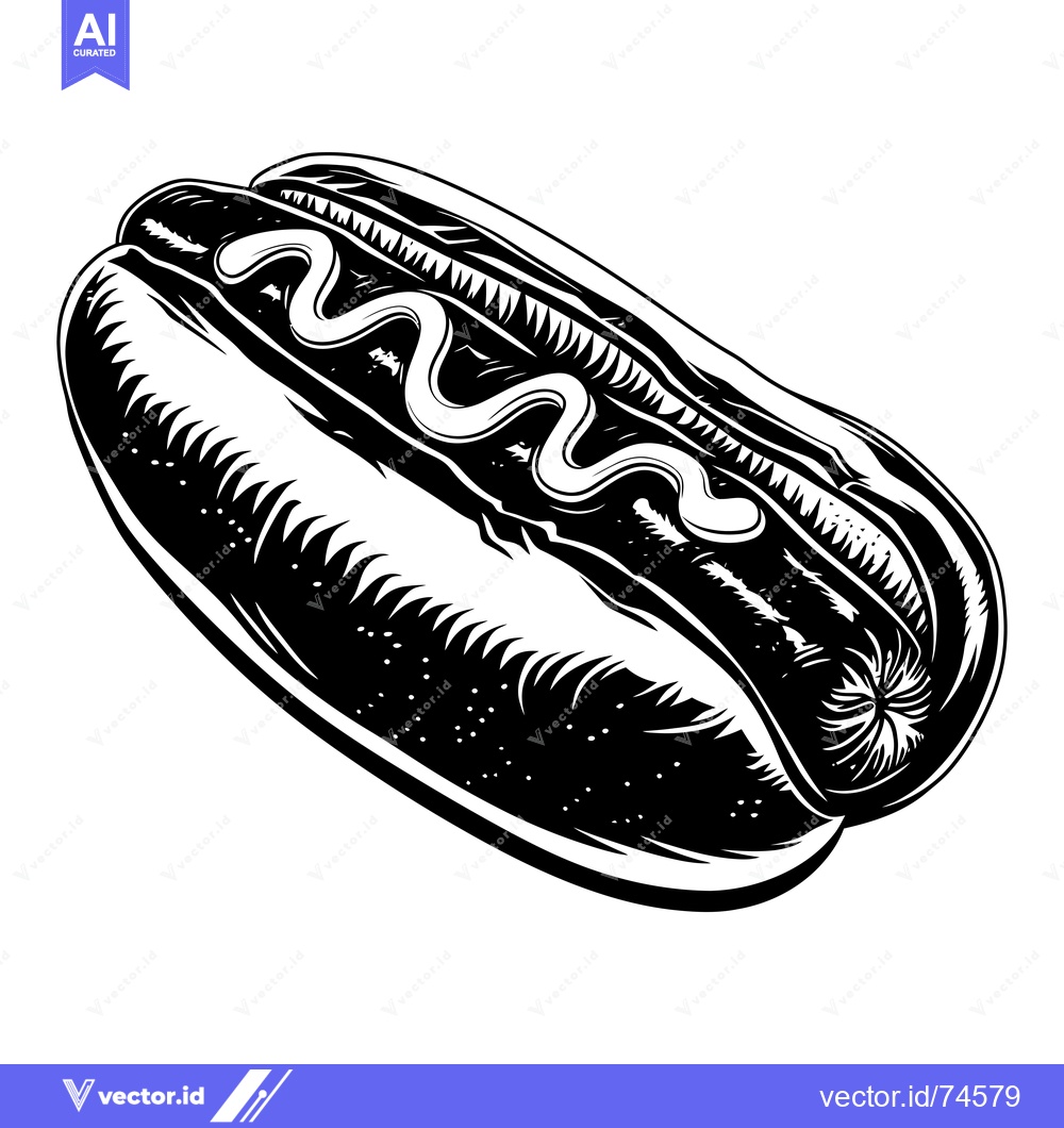 Premium Vector dari Black and White Illustration of a Hot Dog with Mustard