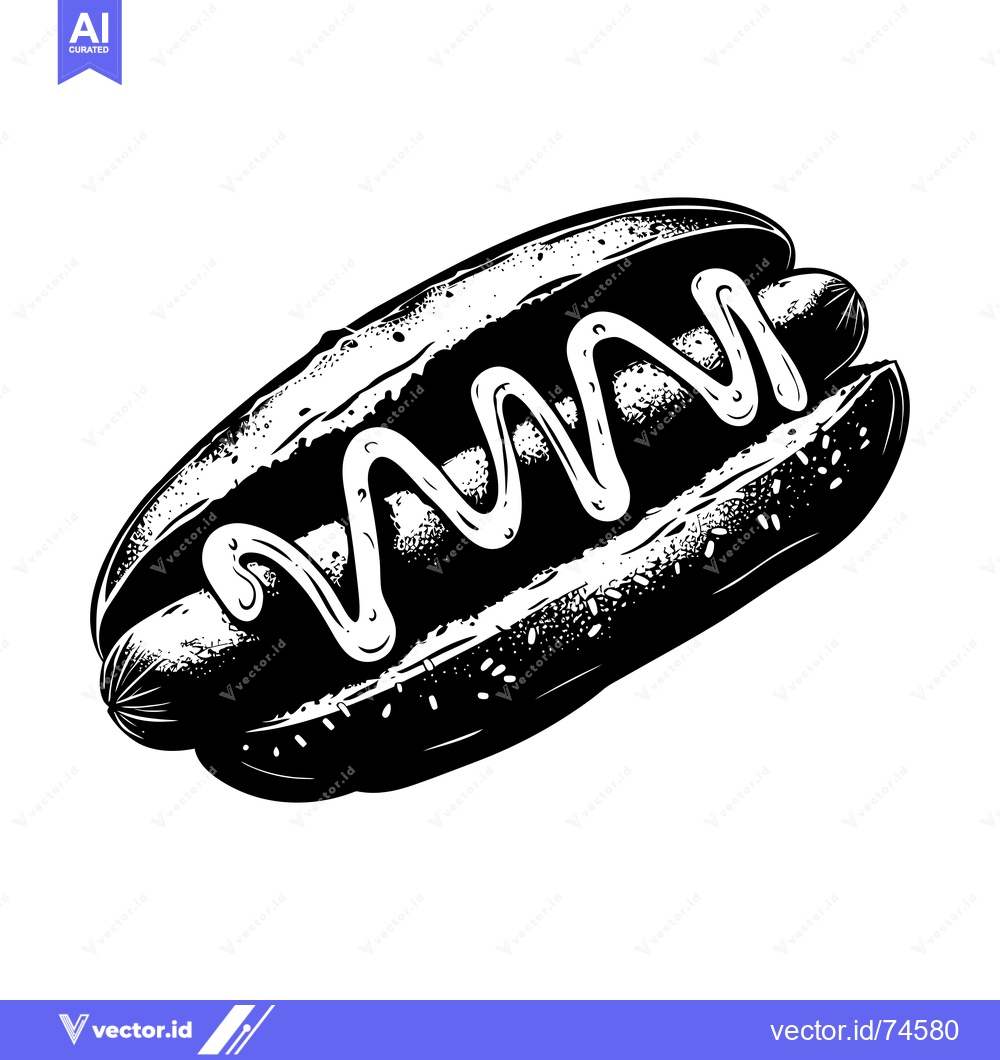Premium Vector of Black and White Illustration of a Hot Dog with Mustard