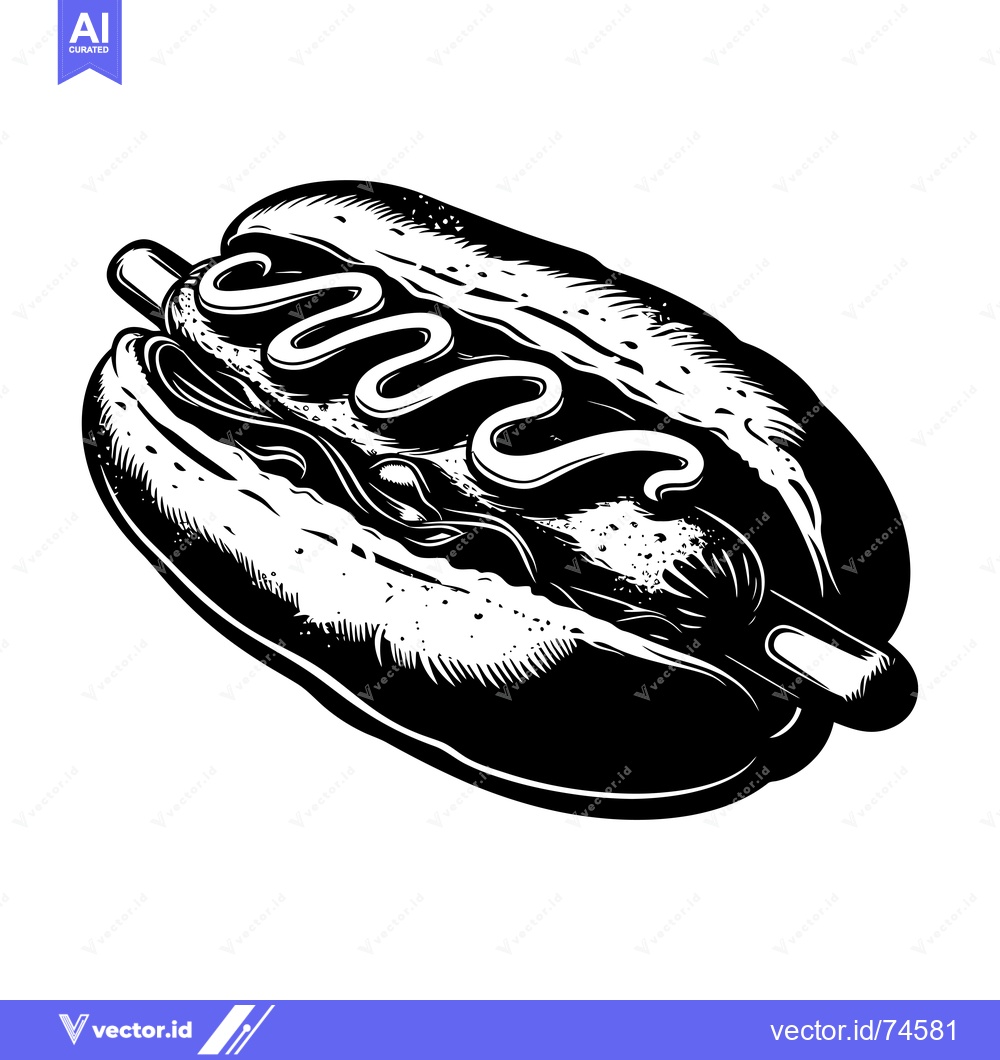 Premium Vector of A Black and White Illustration of a Hot Dog with Mustard