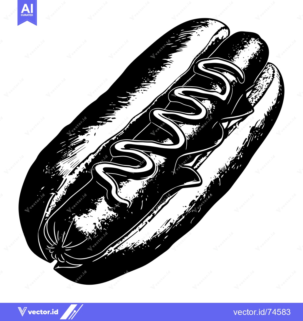 Premium Vector of A Black and White Illustration of a Hot Dog with Mustard