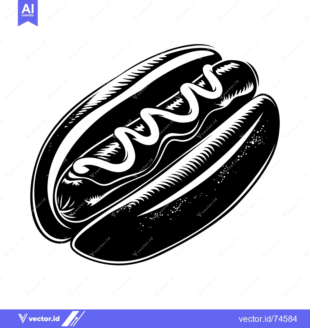 Premium Vector dari Black and White Illustration of a Hot Dog with Mustard