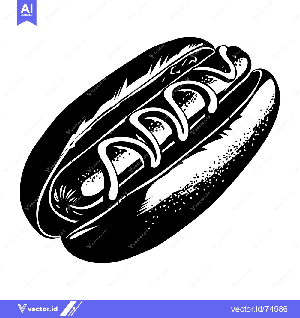 Premium Vector of Black and White Illustration of a Hot Dog with Mustard