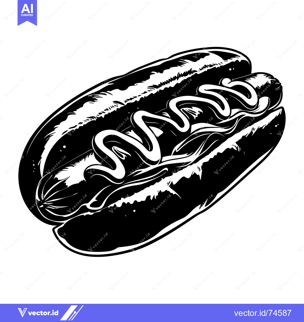 Premium Vector dari Black and White Illustration of a Hot Dog with Mustard