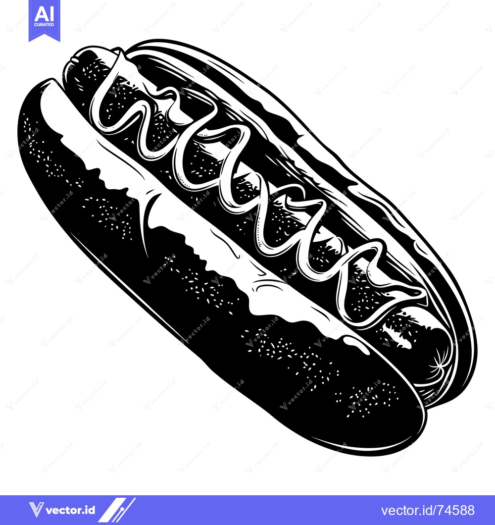 Premium Vector dari Black and White Illustration of a Hot Dog with Mustard