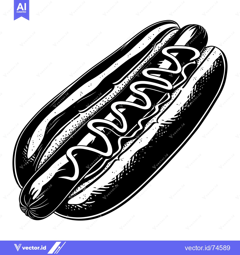 Premium Vector dari Black and White Illustration of a Hot Dog with Mustard