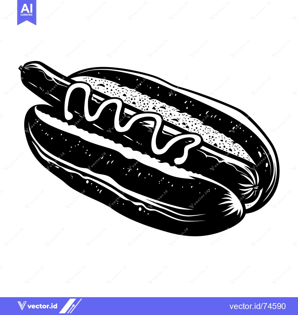 Premium Vector dari A Black and White Illustration of a Hot Dog with Mustard