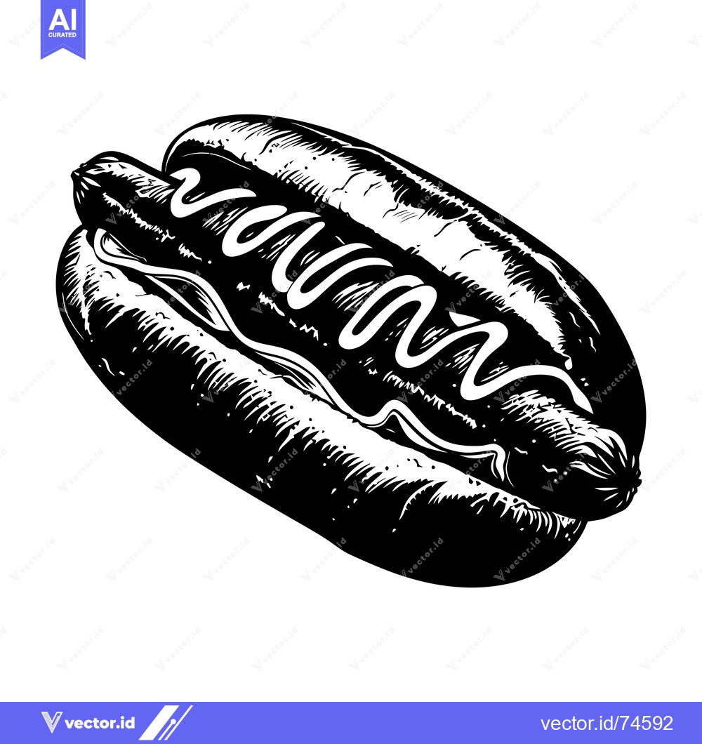 Premium Vector dari Black and White Illustration of a Hot Dog with Mustard