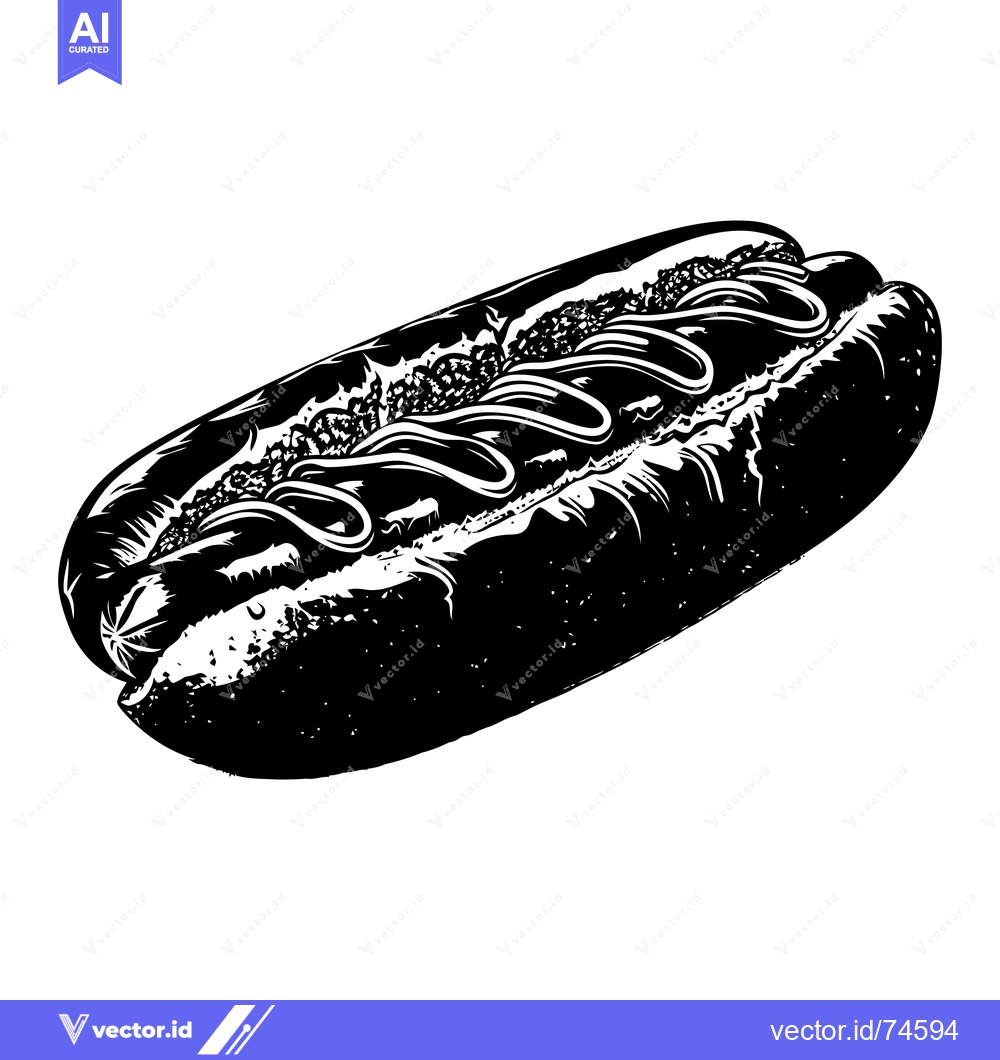 Premium Vector dari Black and White Illustration of a Hot Dog with Mustard