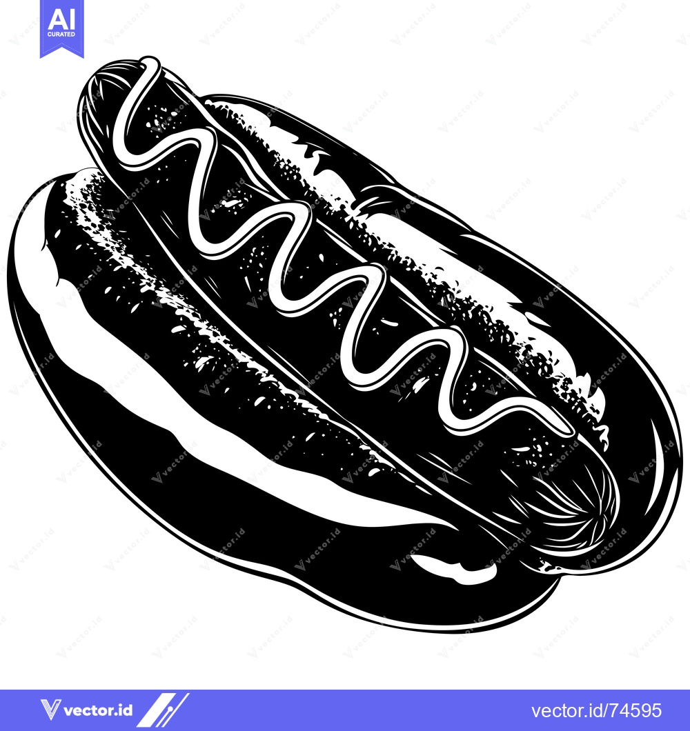 Premium Vector dari Black and White Illustration of a Hot Dog with Mustard