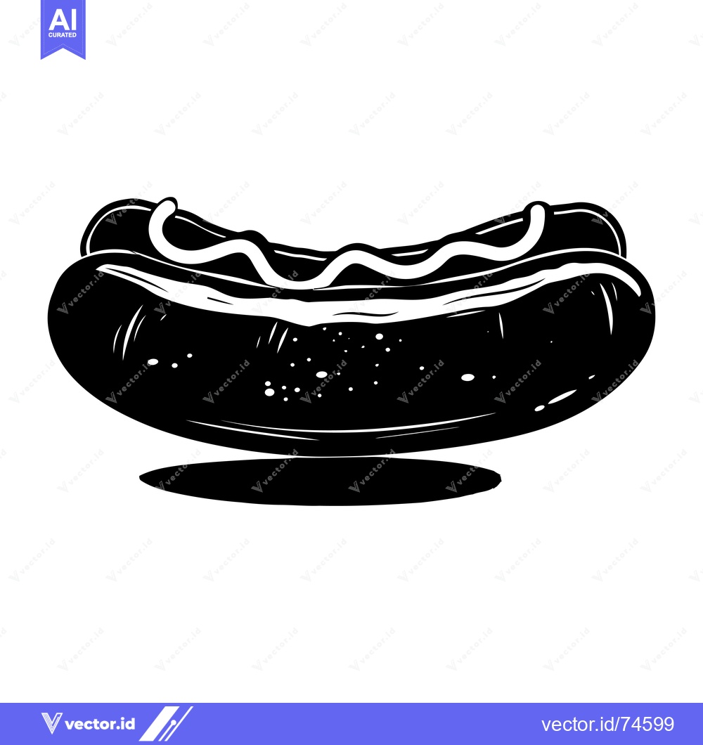 Premium Vector dari Black and White Silhouette of a Hot Dog with Mustard