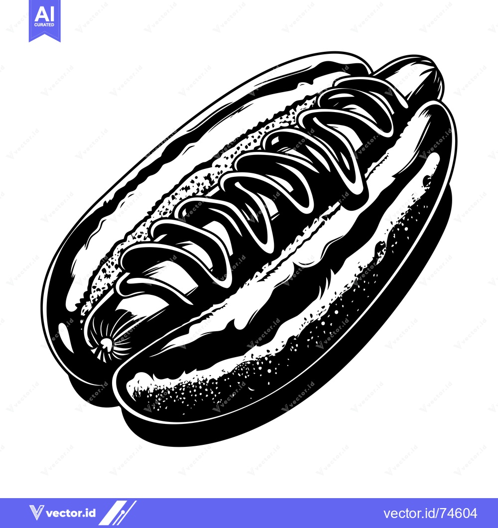 Premium Vector dari Black and White Illustration of a Hot Dog with Mustard